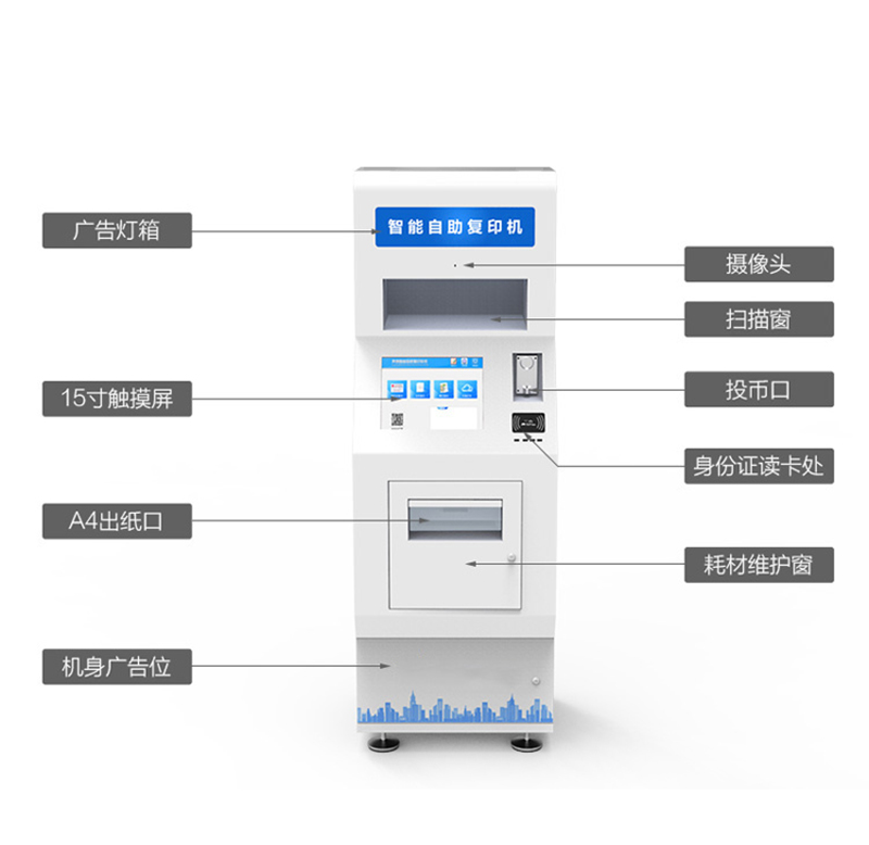 广告灯箱\15寸触摸屏\机身广告位\摄像头\扫描窗\身份证读卡处
